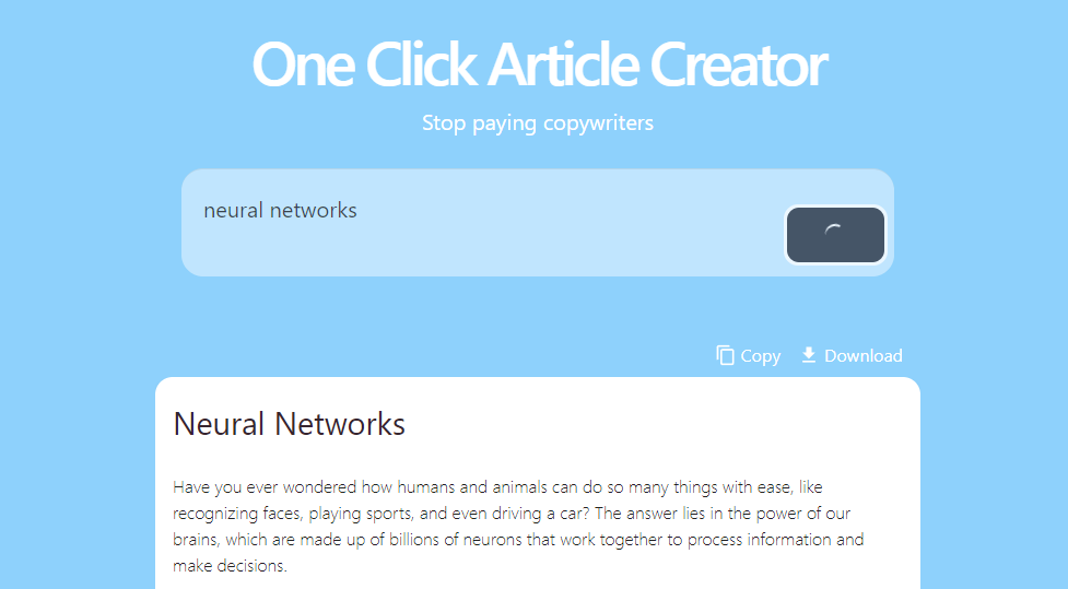 neural network create text One click article creator